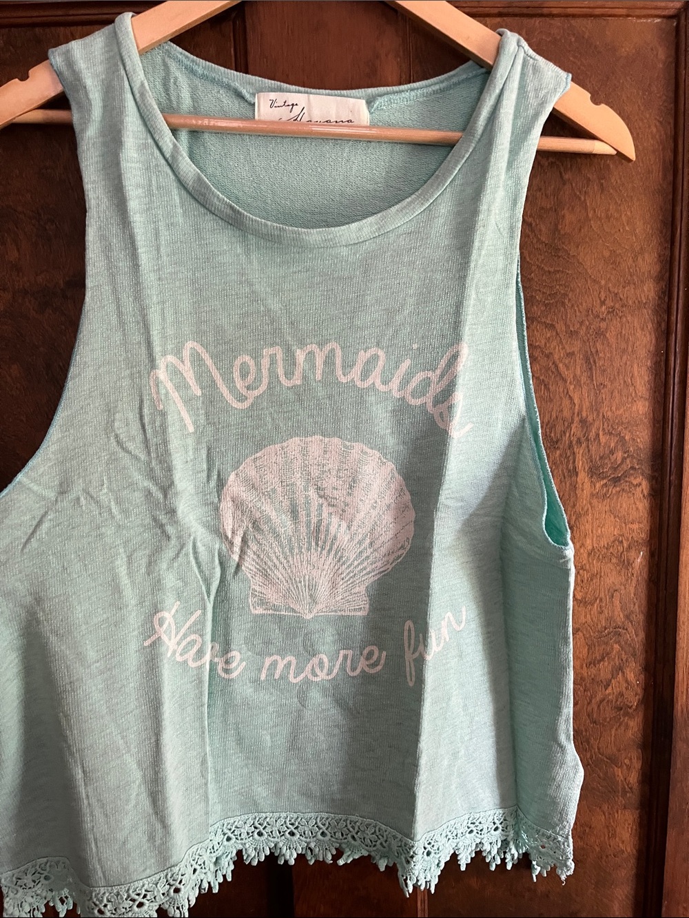 Vintage Havana Seafoam Graphic Tank with Lace Trim